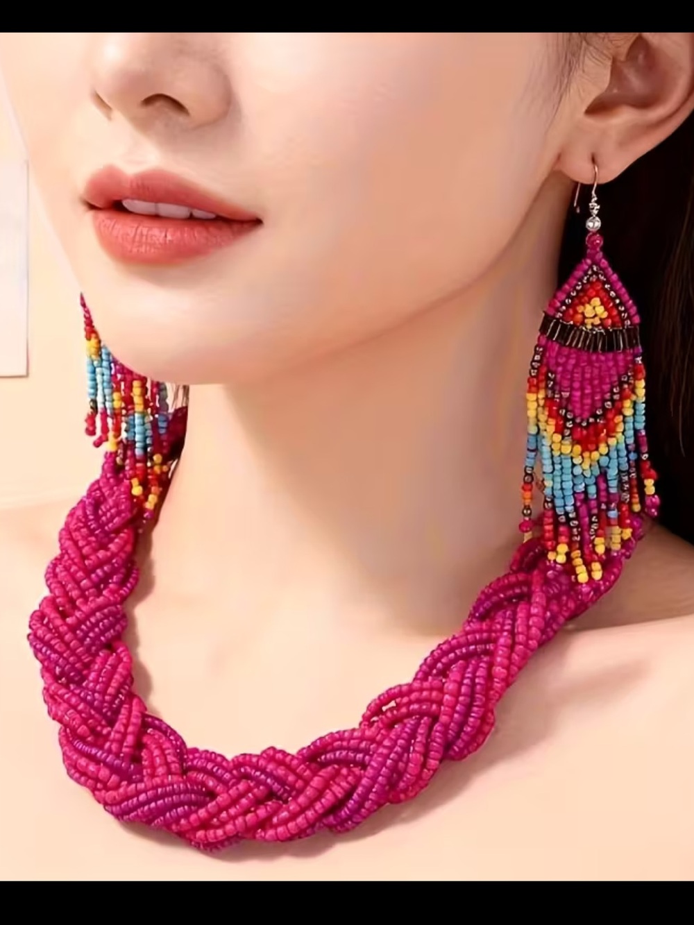 4 colors Beaded braid embroidered Statement Necklace adjustable
